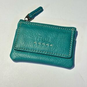 Fossil Turquoise Genuine Leather Coin Wallet Cardcase ID Holder Badge Holder